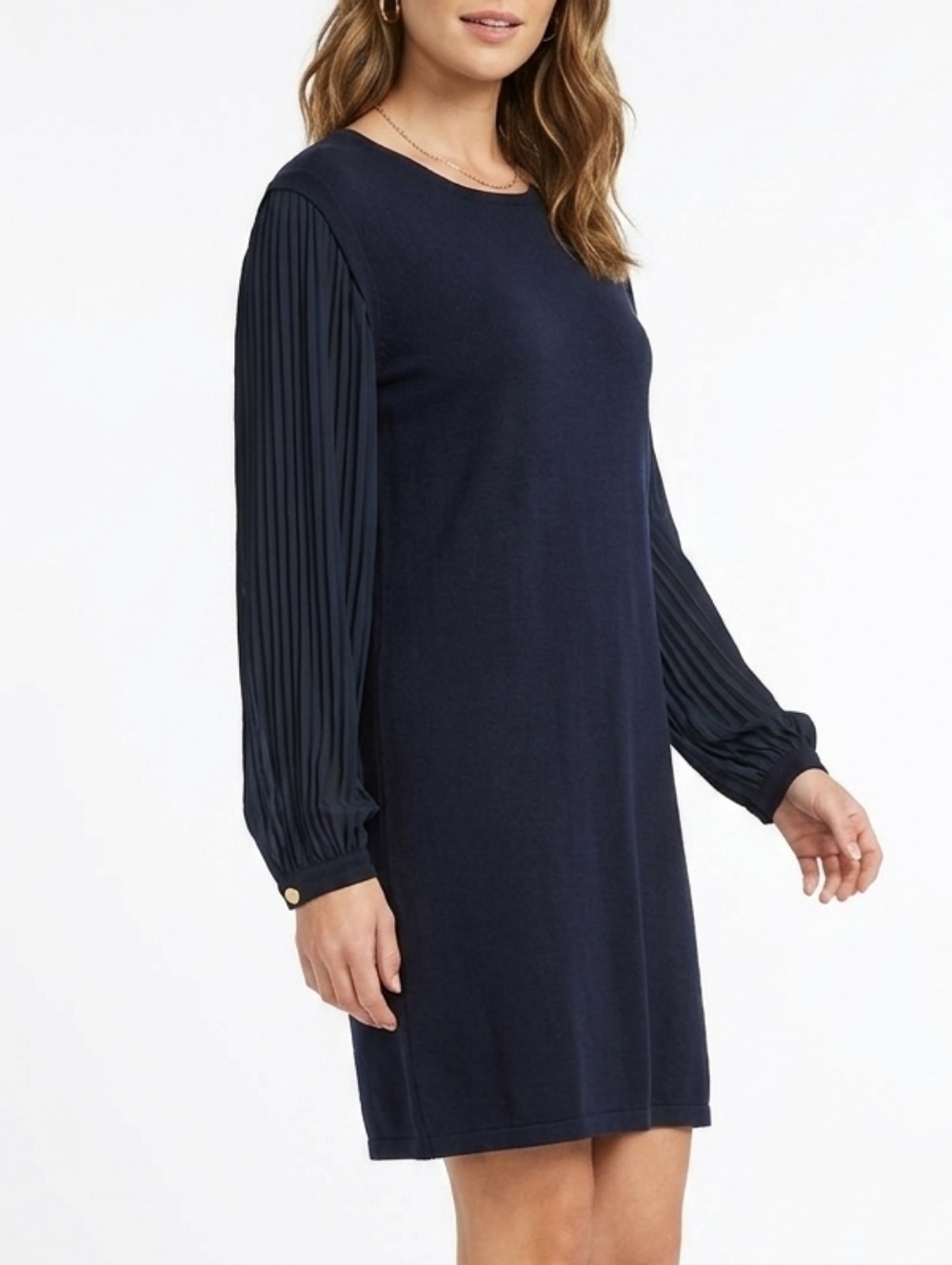 Nicole Miller New York Long Sleeve shift dress with pleated sleeves